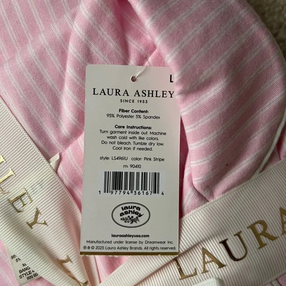 Laura Ashley Pink and White Striped Pajama Set - Picture 4 of 5